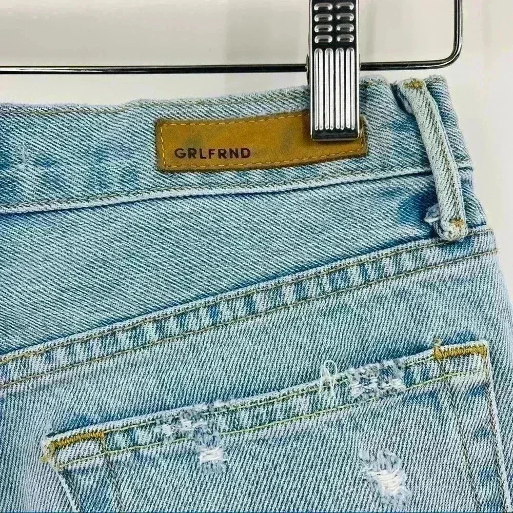 Grlfrnd Helena Straight Jeans Women's‎ 25 Blue High Rise Button Fly Distressed - Picture 11 of 14